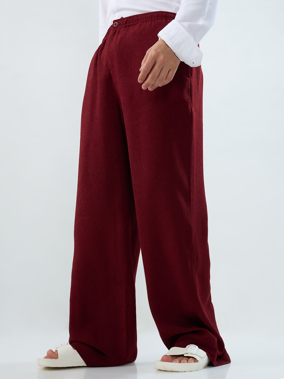 Berry Red Soft Crepe Wide-Leg Trousers