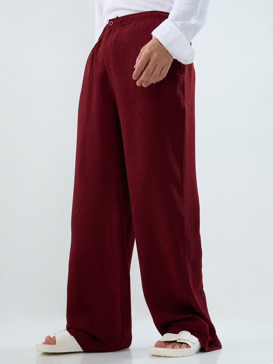 Berry Red Soft Crepe Wide-Leg Trousers
