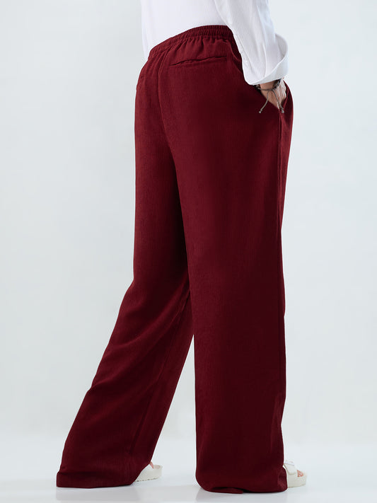 Berry Red Soft Crepe Wide-Leg Trousers