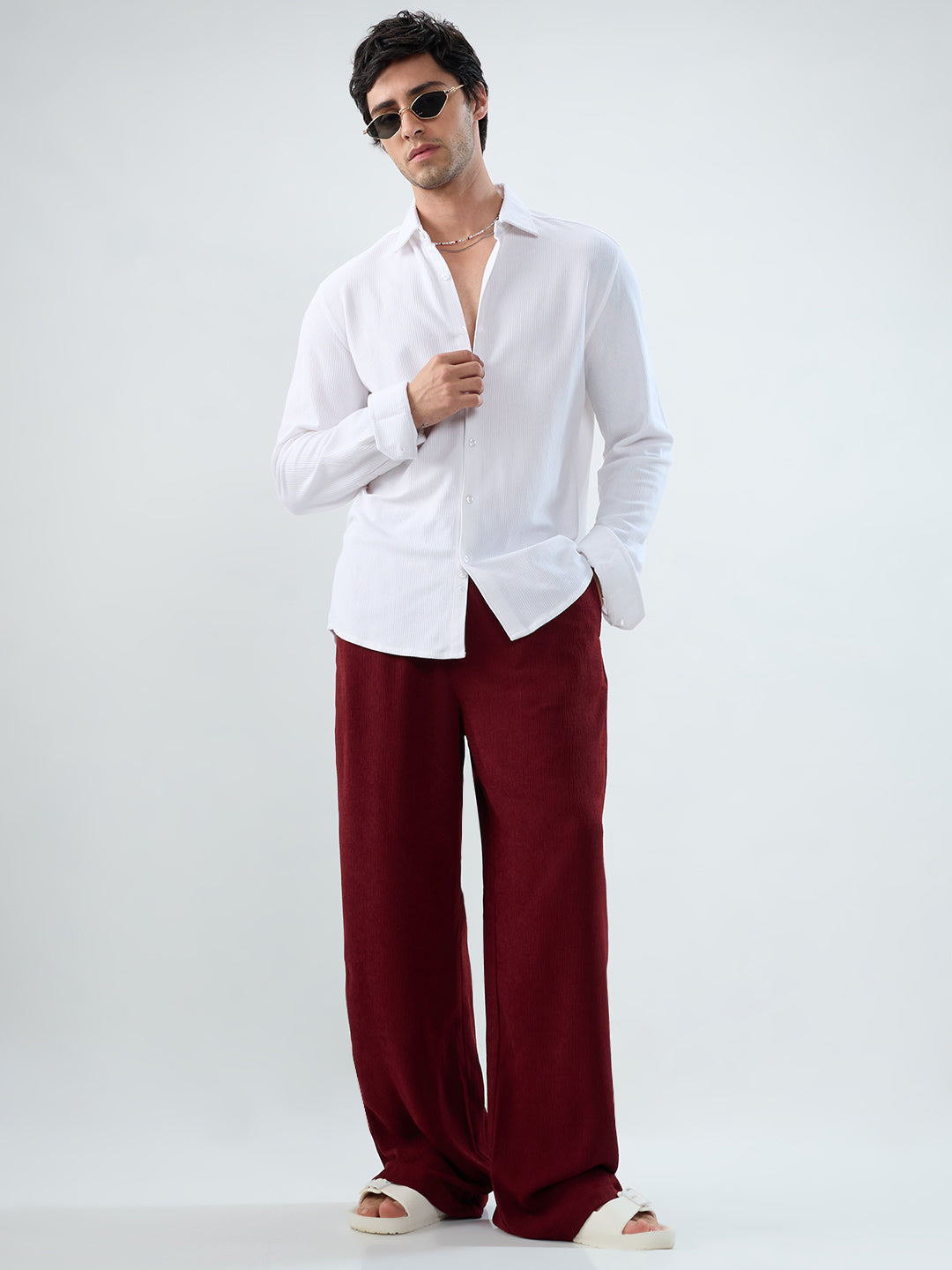 Berry Red Soft Crepe Wide-Leg Trousers