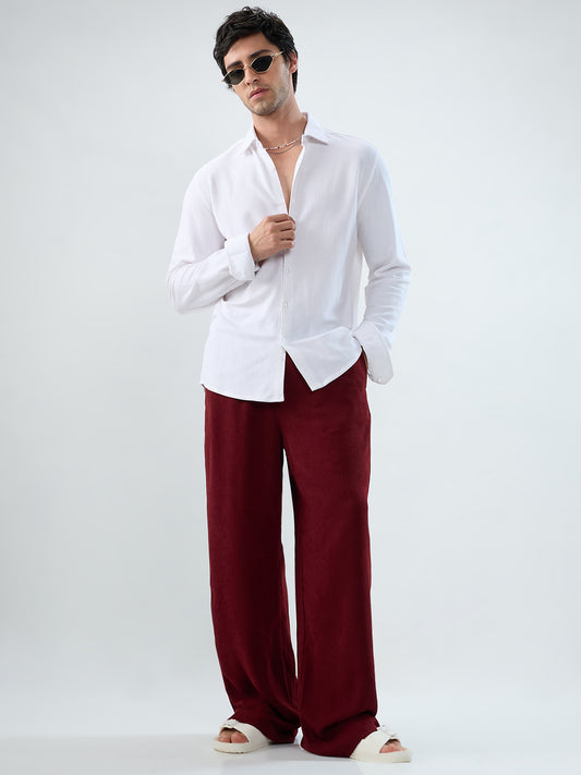 Berry Red Soft Crepe Wide-Leg Trousers