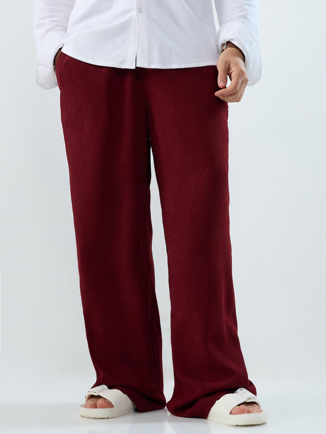 Berry Red Soft Crepe Wide-Leg Trousers