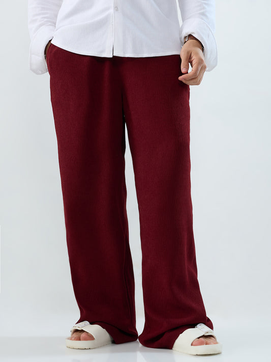 Berry Red Soft Crepe Wide-Leg Trousers