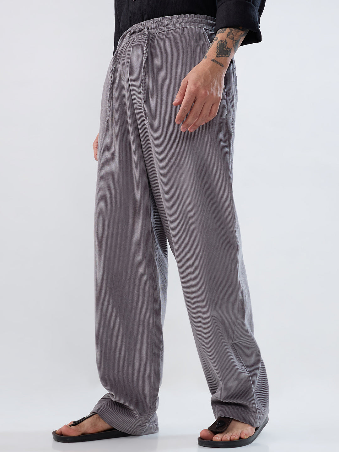 Premium Grey Corduroy Straight-Fit Trousers