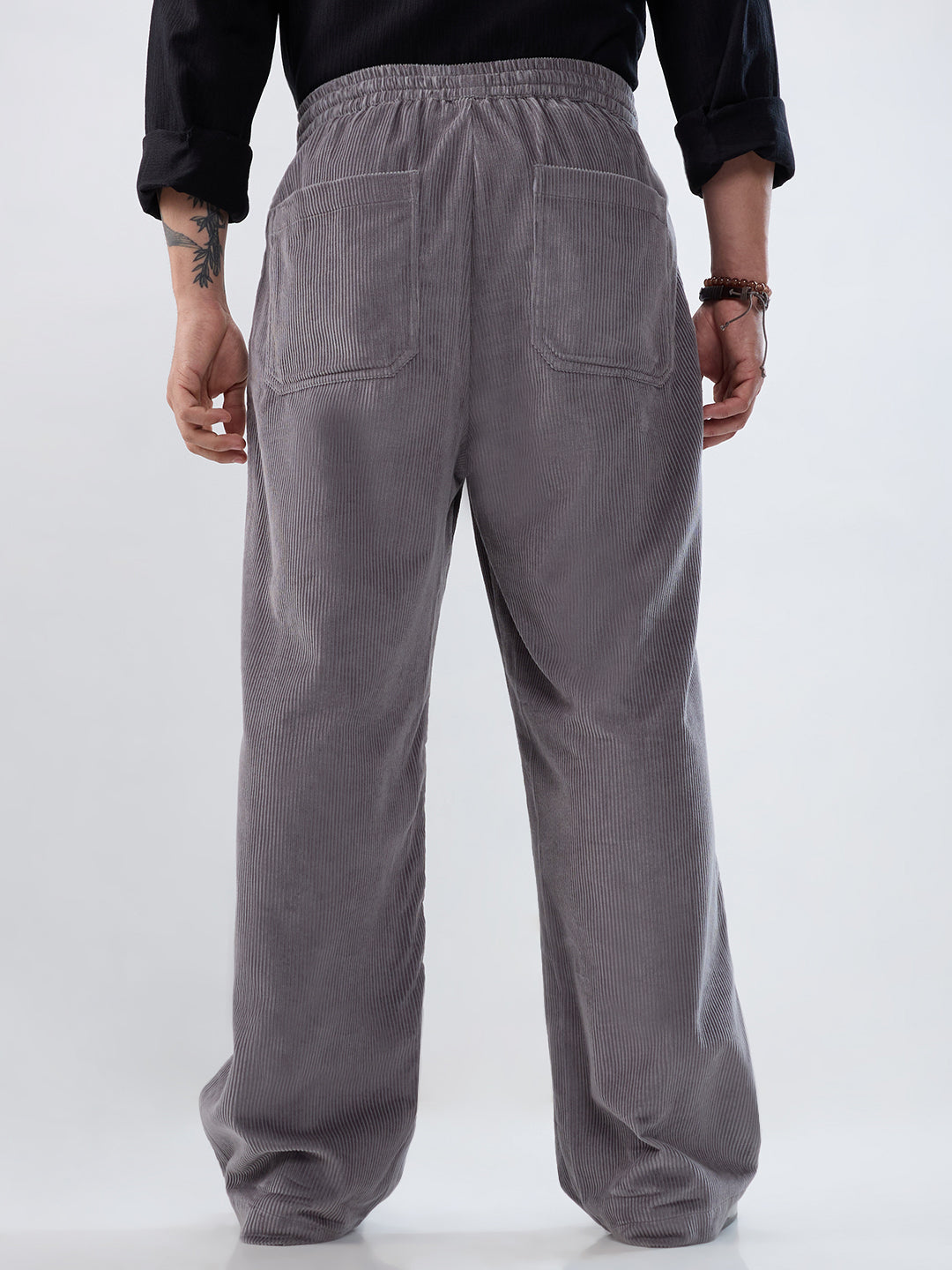 Premium Grey Corduroy Straight-Fit Trousers