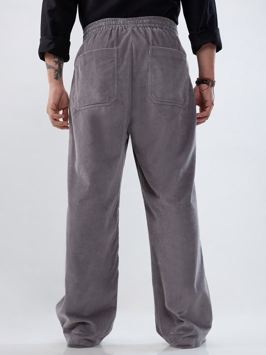Premium Grey Corduroy Straight-Fit Trousers