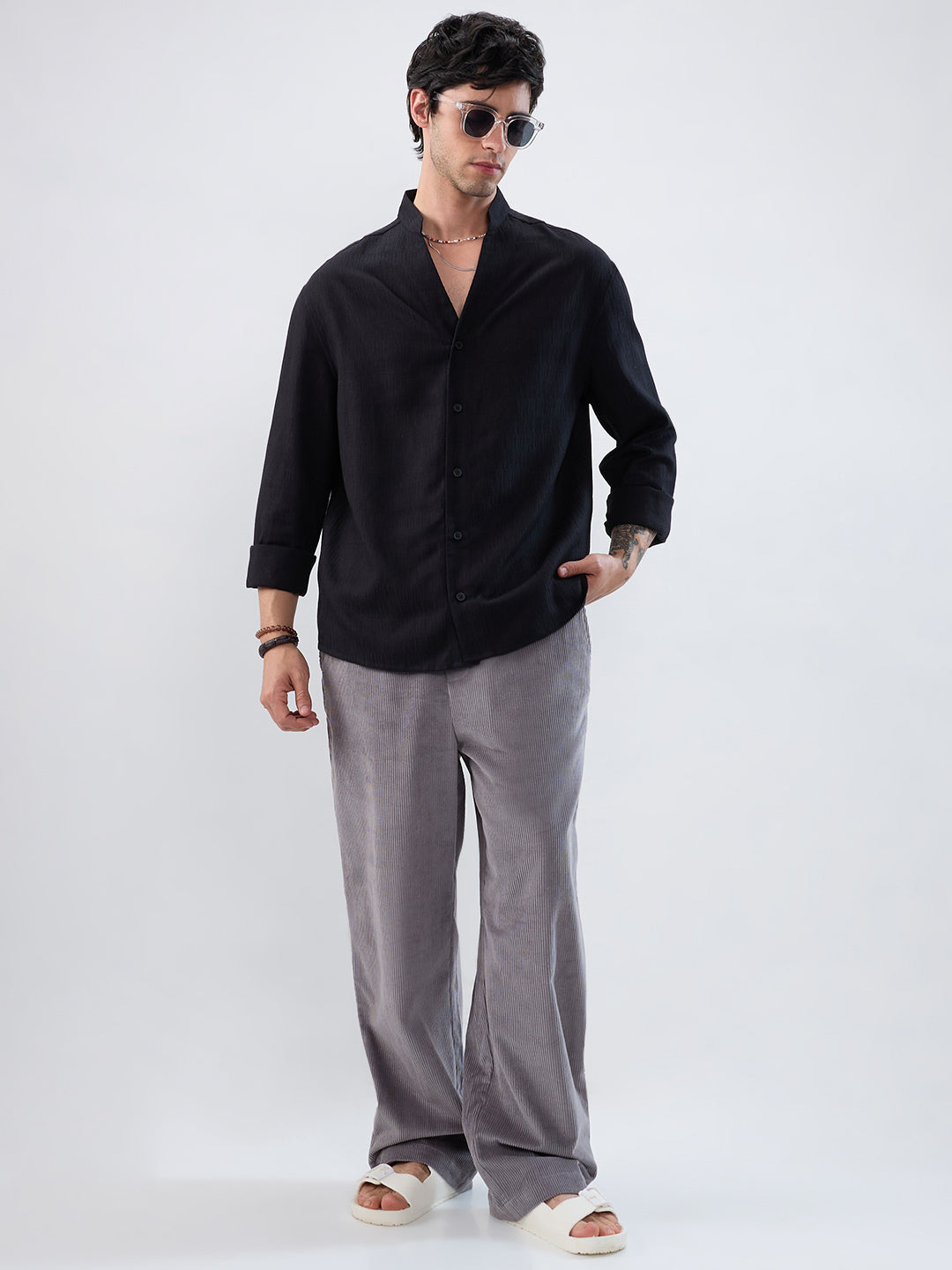 Premium Grey Corduroy Straight-Fit Trousers