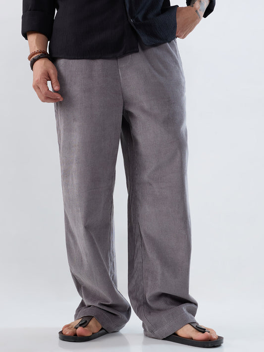 Premium Grey Corduroy Straight-Fit Trousers