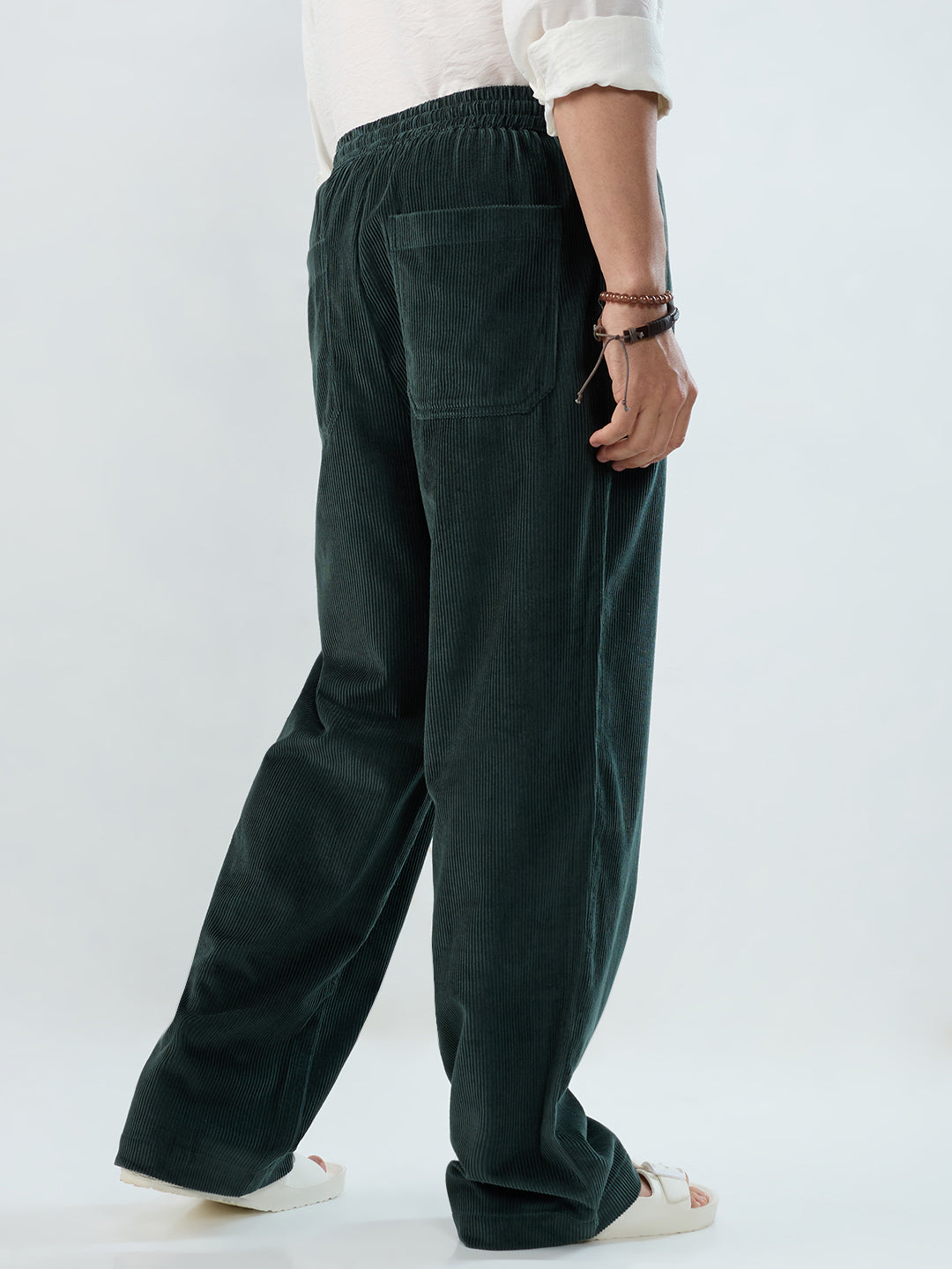 Sacremento Green Corduroy Straight-Fit Trousers