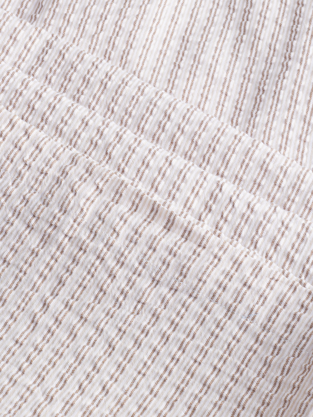 Beige & Brown Seersucker Stripes Straight-Fit Trousers