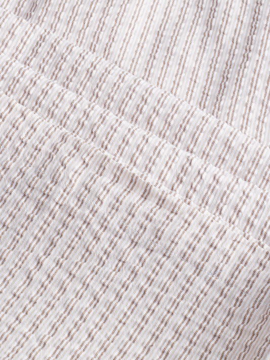 Beige & Brown Seersucker Stripes Straight-Fit Trousers