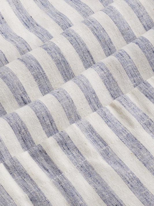 White & Navy Linen Blend Wide-Leg Trousers