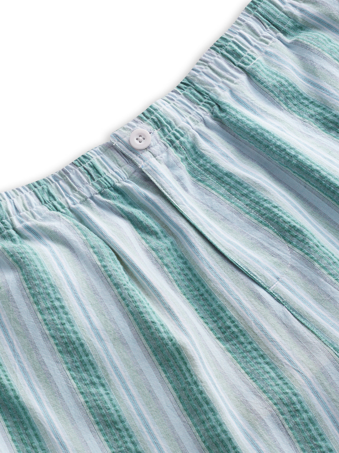 Coastal Teal Multi-Line Seersucker Wide-Leg Trousers