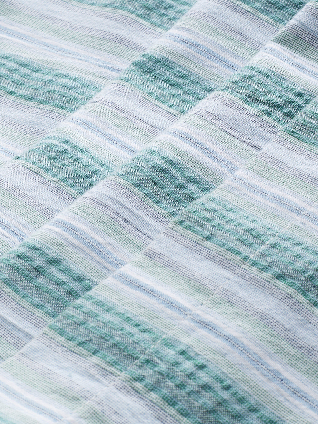 Coastal Teal Multi-Line Seersucker Wide-Leg Trousers