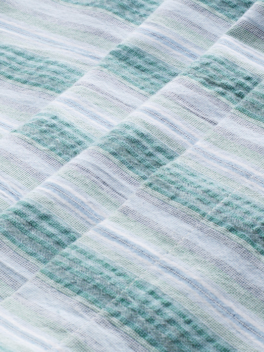 Coastal Teal Multi-Line Seersucker Wide-Leg Trousers