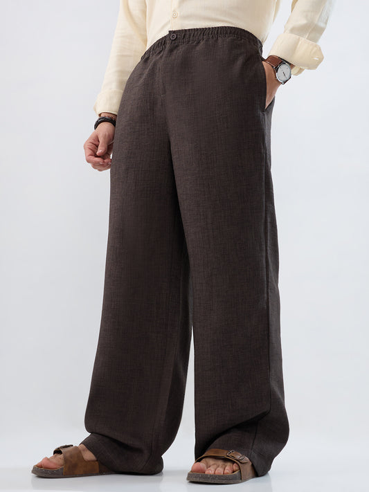 Slate Grey Slub Textured Wide-Leg Trousers