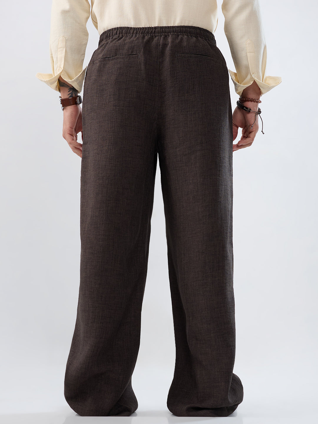 Slate Grey Slub Textured Wide-Leg Trousers