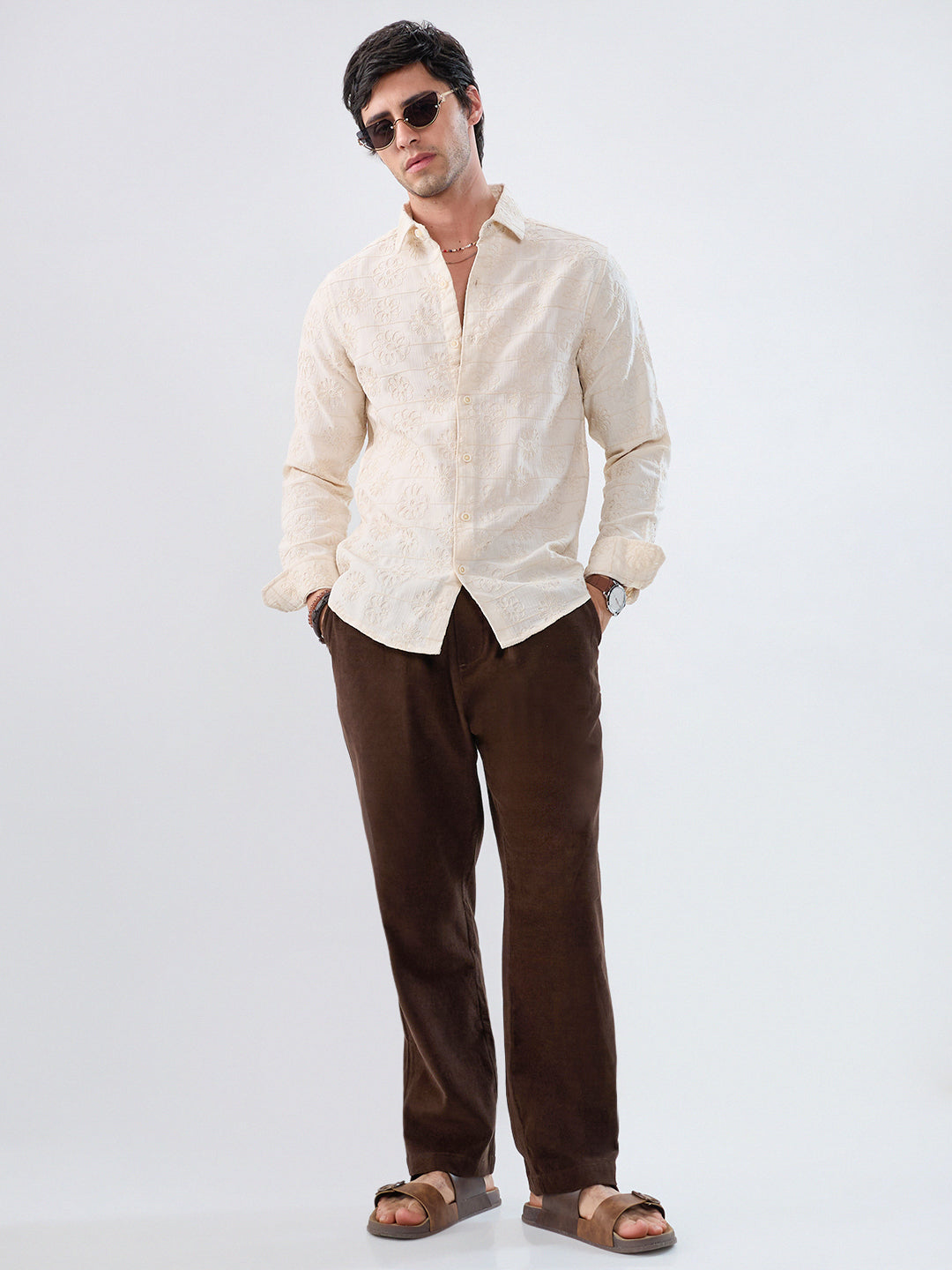 Dark Mocha Brown Corduroy Tapered Trousers