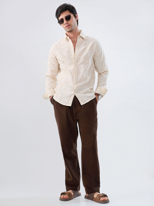 Dark Mocha Brown Corduroy Tapered Trousers