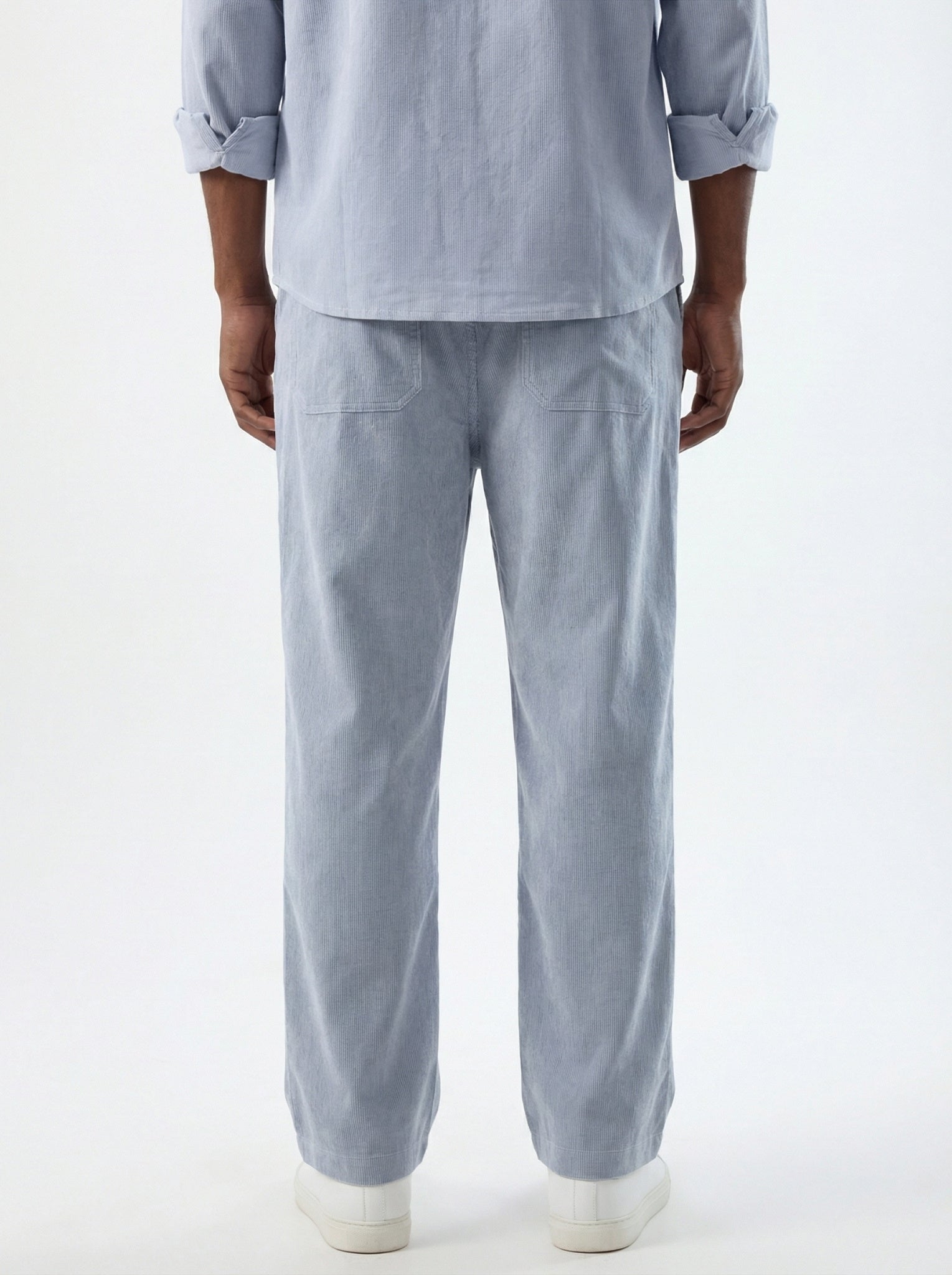 Blue & White Hairline Striped Straight-Fit Trousers