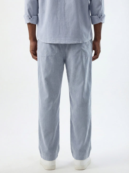 Blue & White Hairline Striped Straight-Fit Trousers