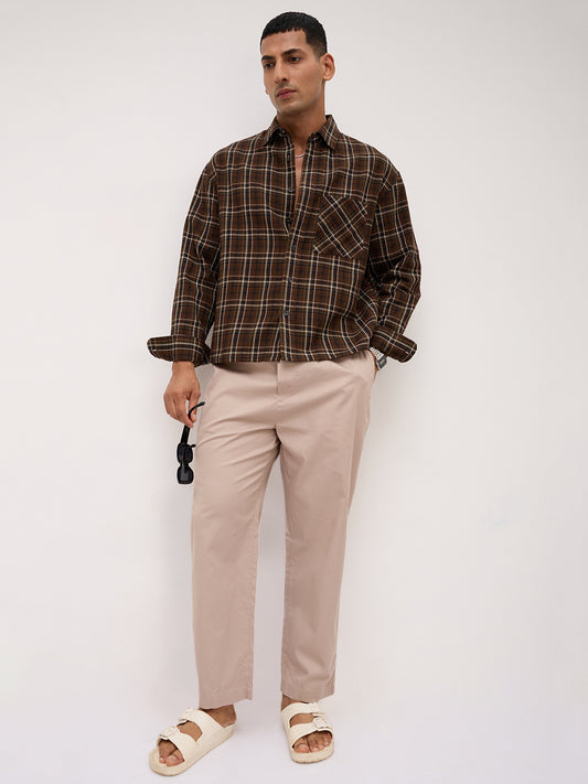 Solid Sand Beige Tapered Trousers