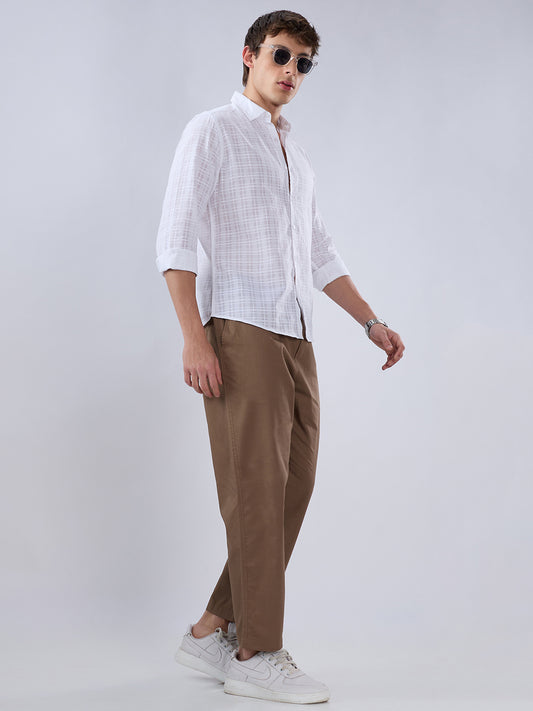Solid Brown Tapered Trousers