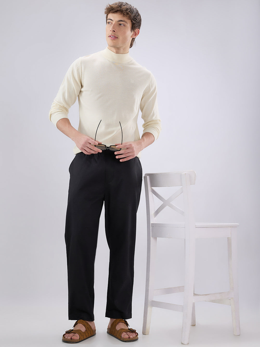 Solid Black Tapered Trousers