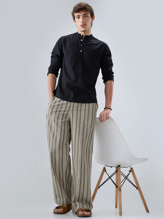 Olive Contrast Striped Wide Leg Trousers