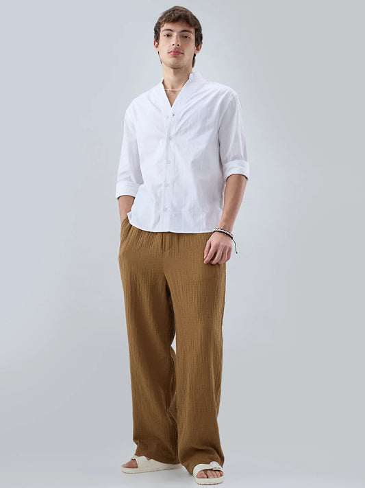 Sepia Brown Double Cloth Straight Fit Trousers