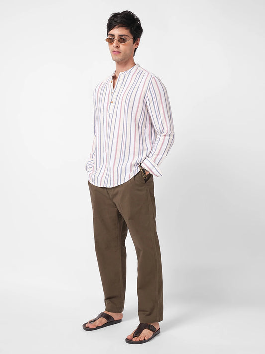 Solid Brown Tapered Trousers