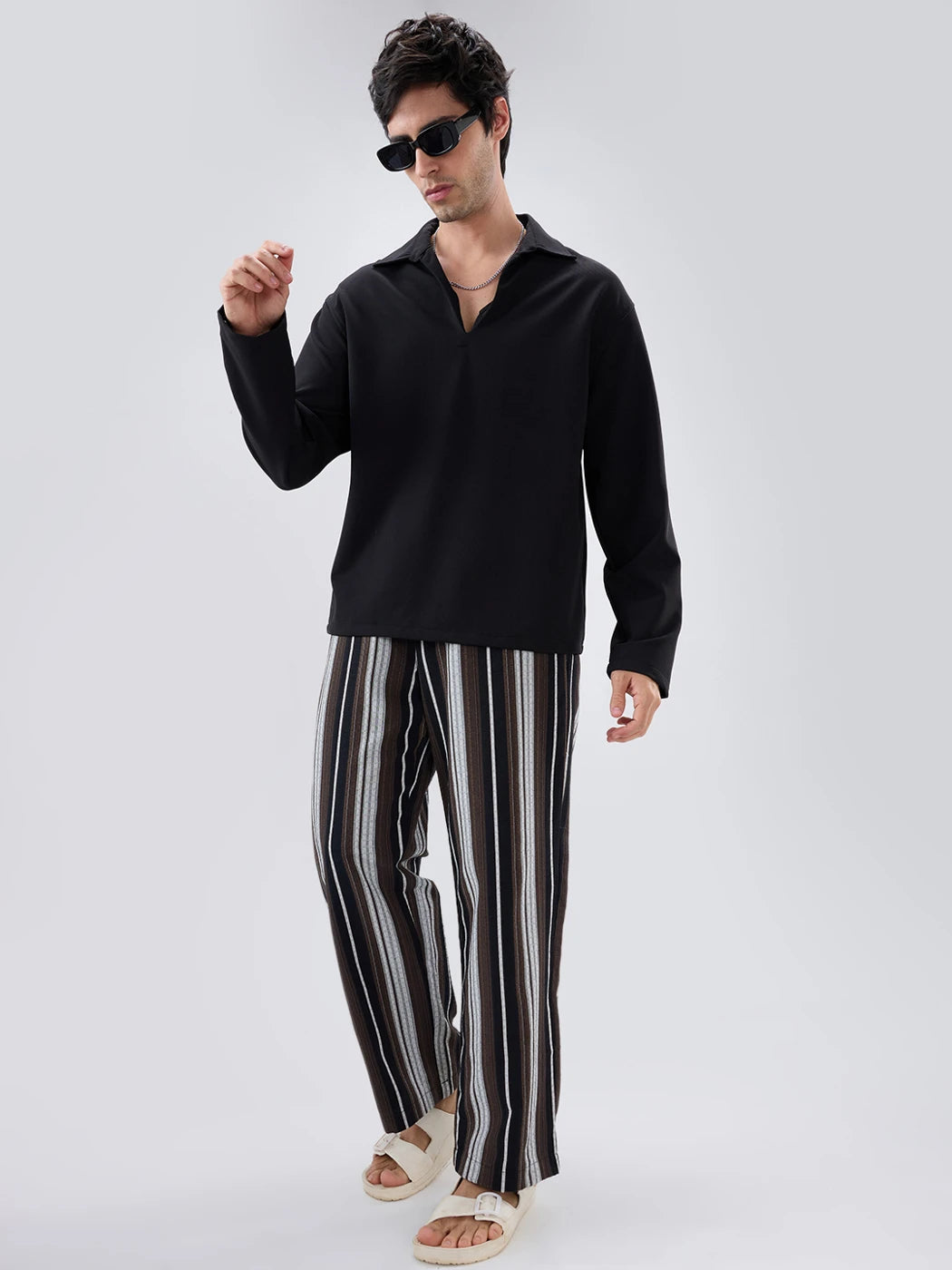 Classic Retro Contrast Striped Straight Fit Trousers
