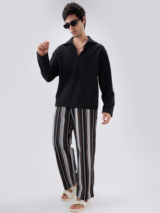 Classic Retro Contrast Striped Straight Fit Trousers