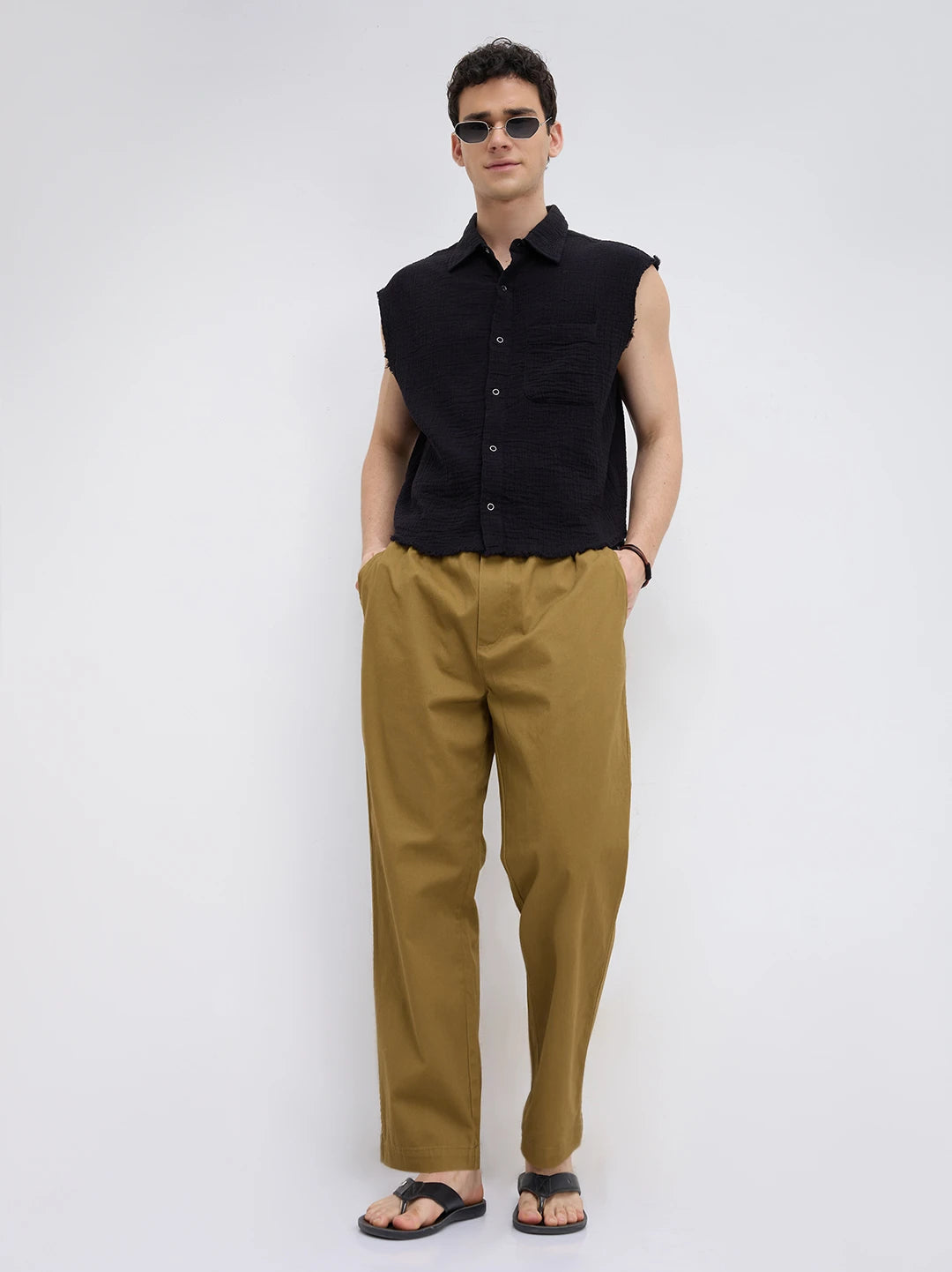 Solid Copper Brown Tapered Trousers