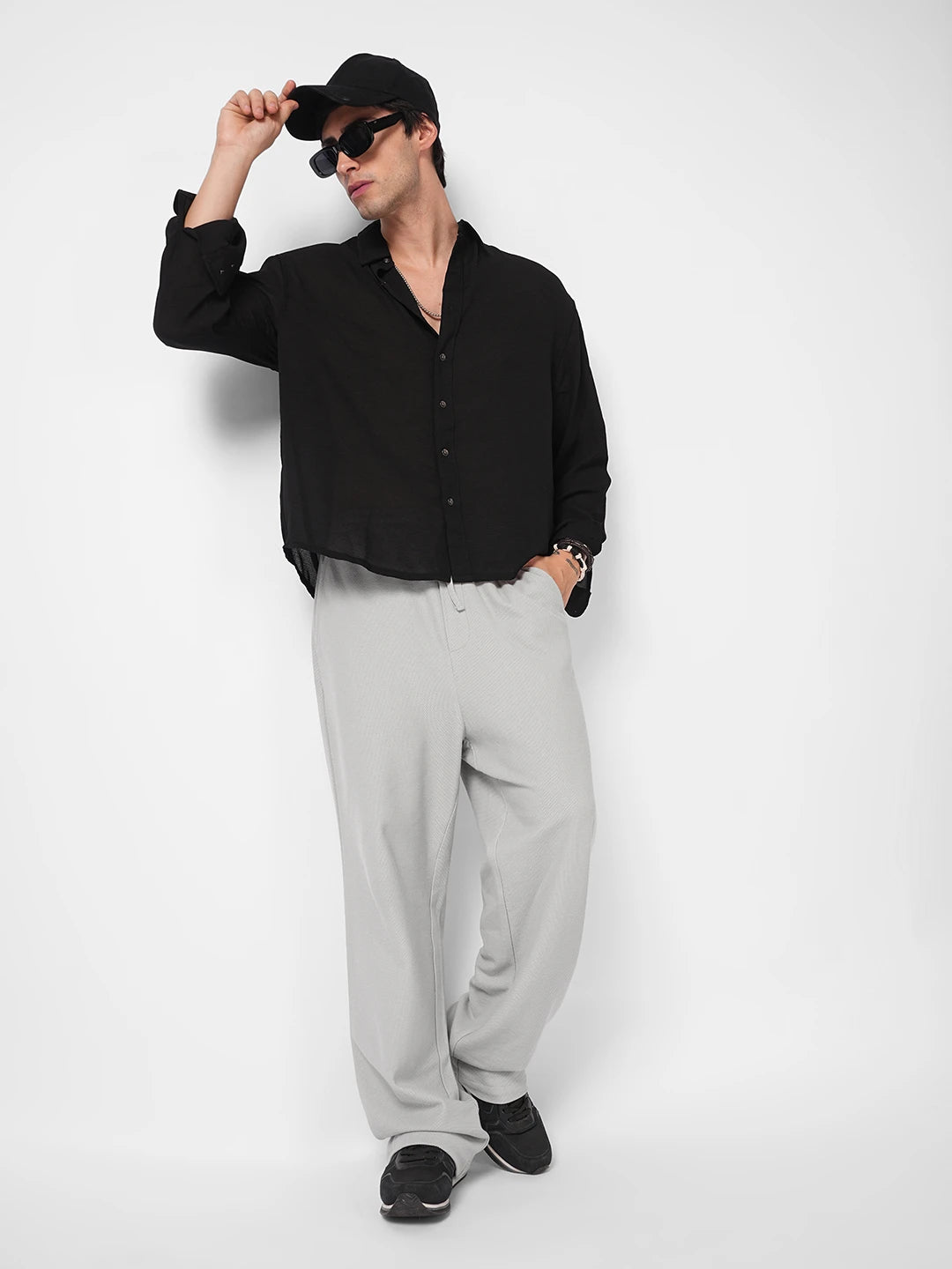 Grey Honeycomb Textured Knitted Straight Fit Trousers