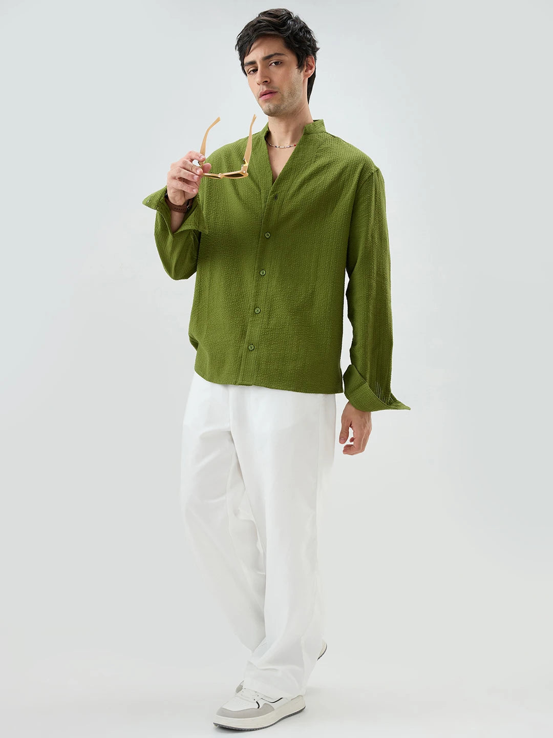 Snow White Suede Straight Fit Trousers