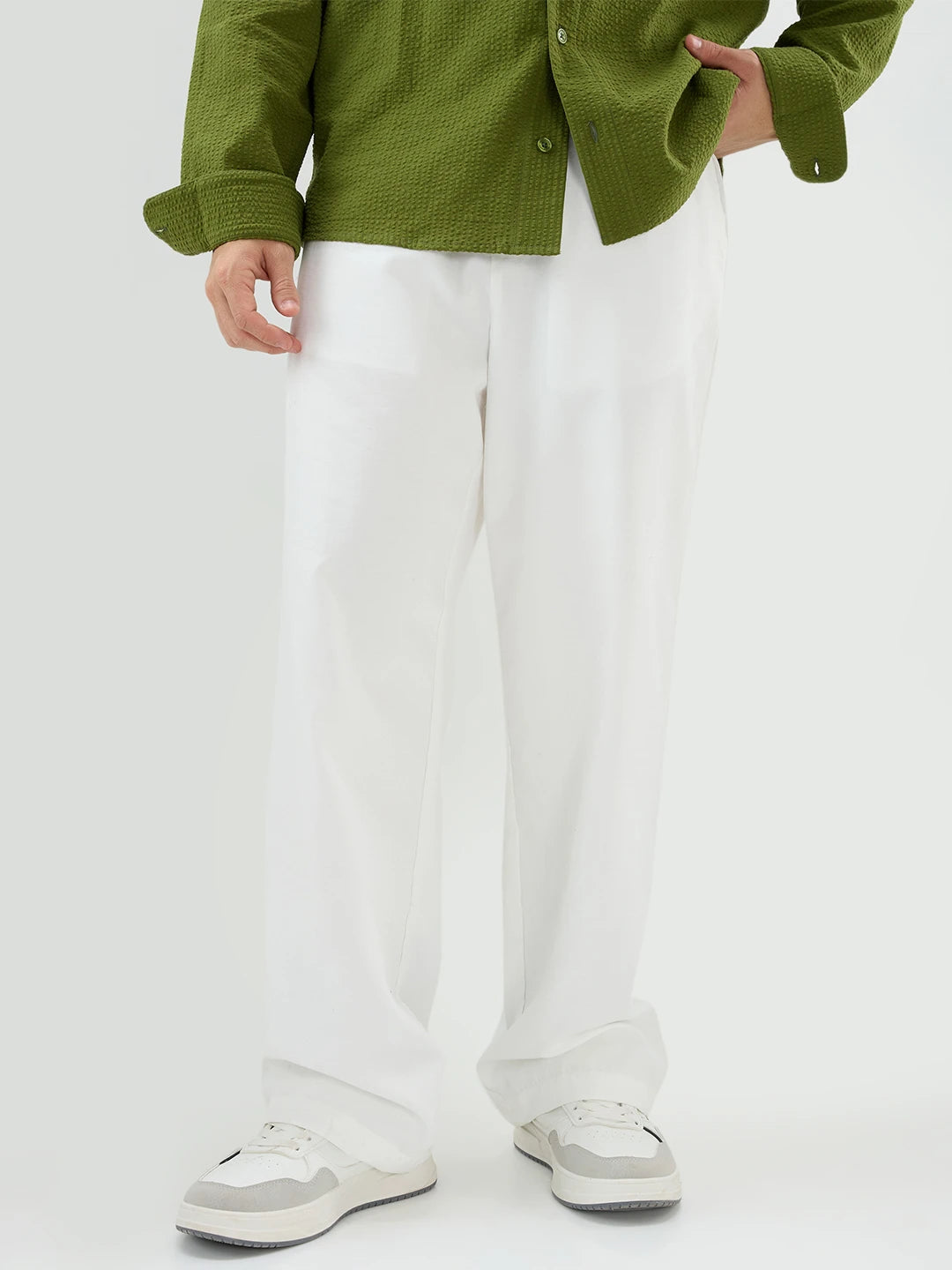 Snow White Suede Straight Fit Trousers