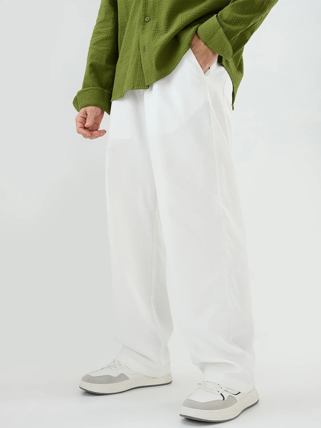 Snow White Suede Straight Fit Trousers