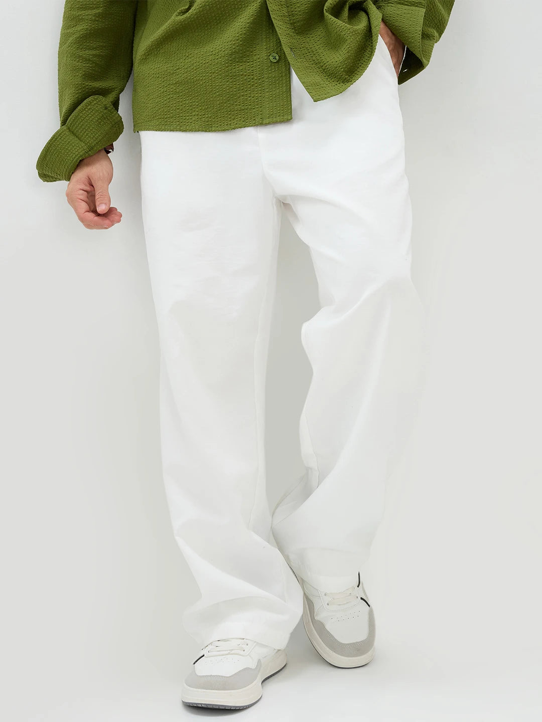 Snow White Suede Straight Fit Trousers