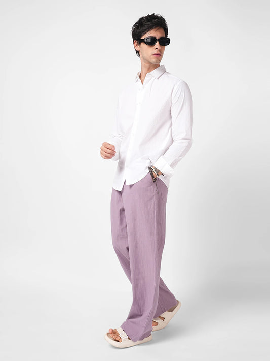 Thistle Lilac Textured Straight Fit Trousers