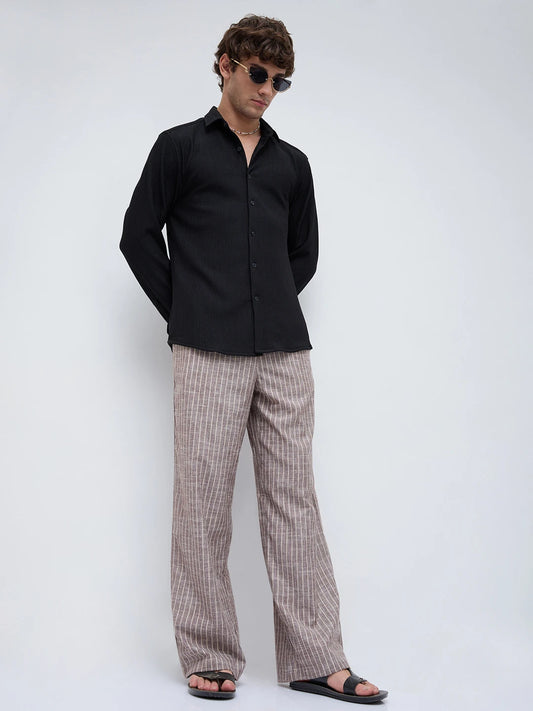 Rich Brown Striped Wide Leg Trousers