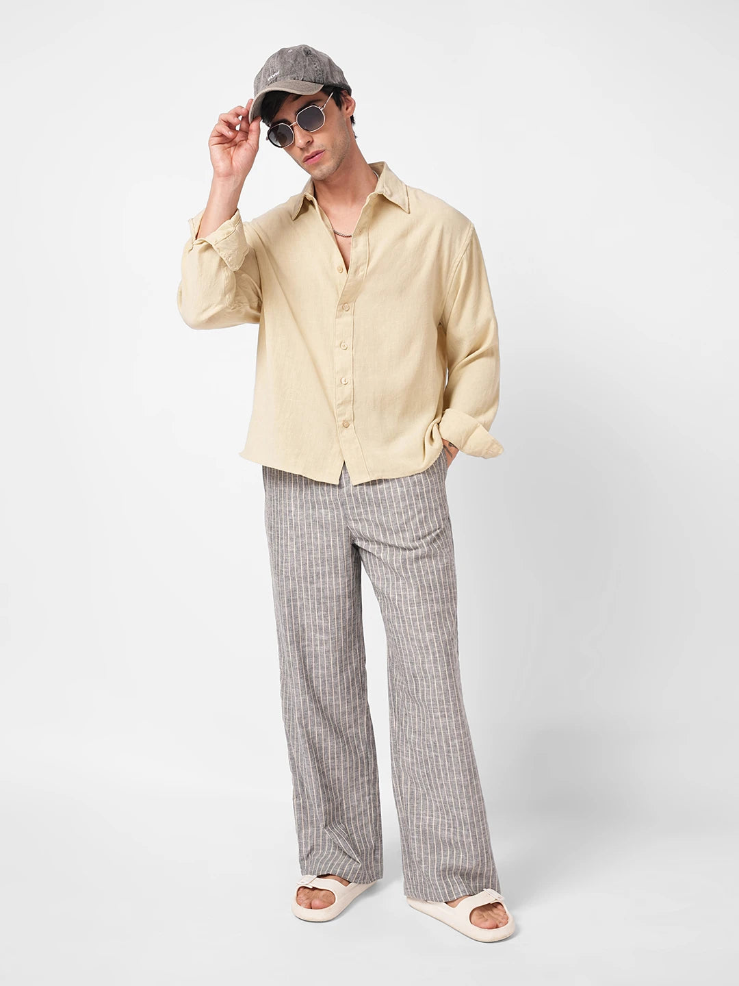 Cool Grey Core Striped Wide Leg Trousers