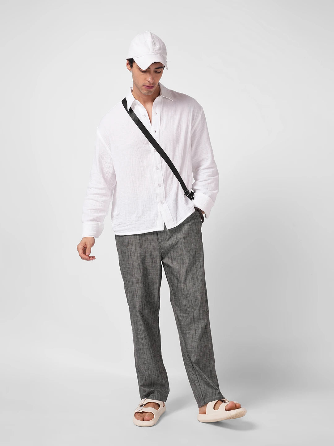 Grey & Black Micro Textured Tapered Trousers
