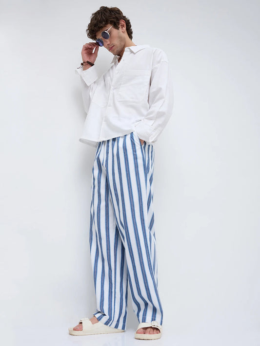 Luxe Denim Striped Straight Fit Trousers