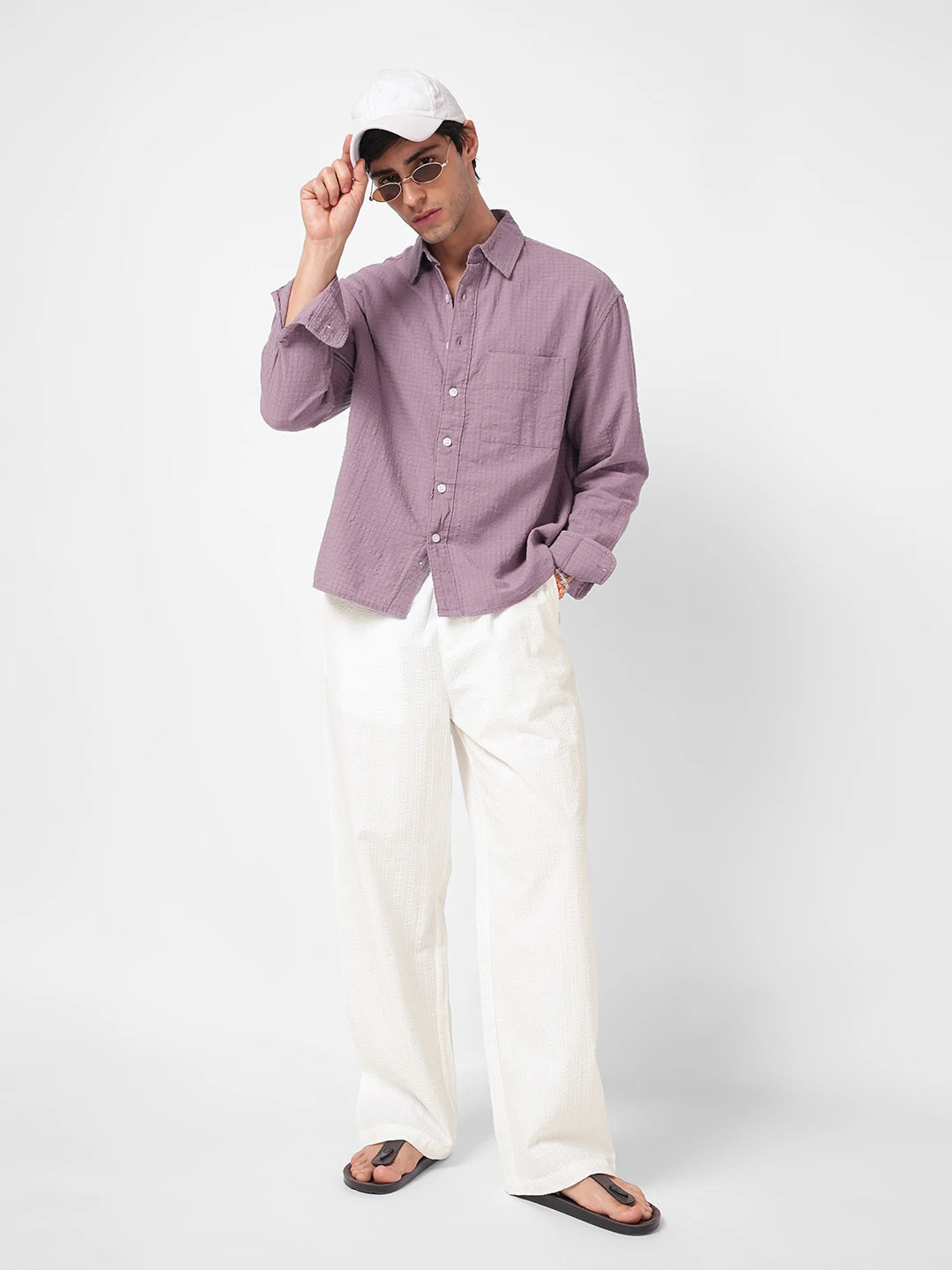 Elite White Seersucker Striped Straight Fit Trousers