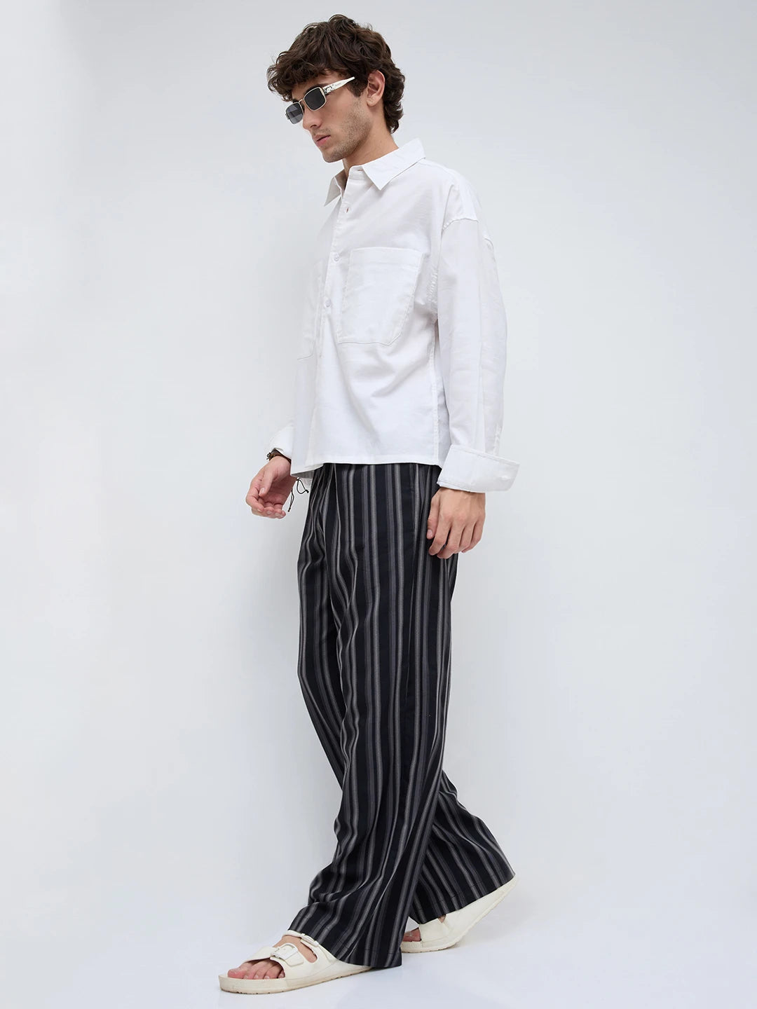 Timeless Black Striped Wide Leg Trousers