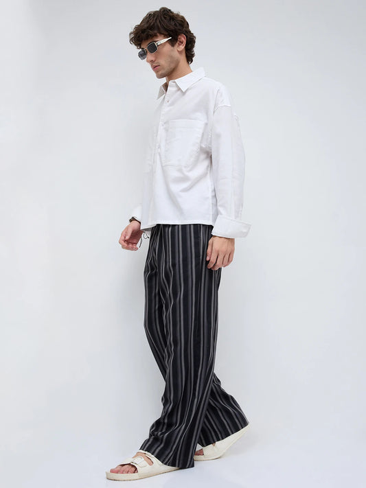 Timeless Black Striped Wide Leg Trousers