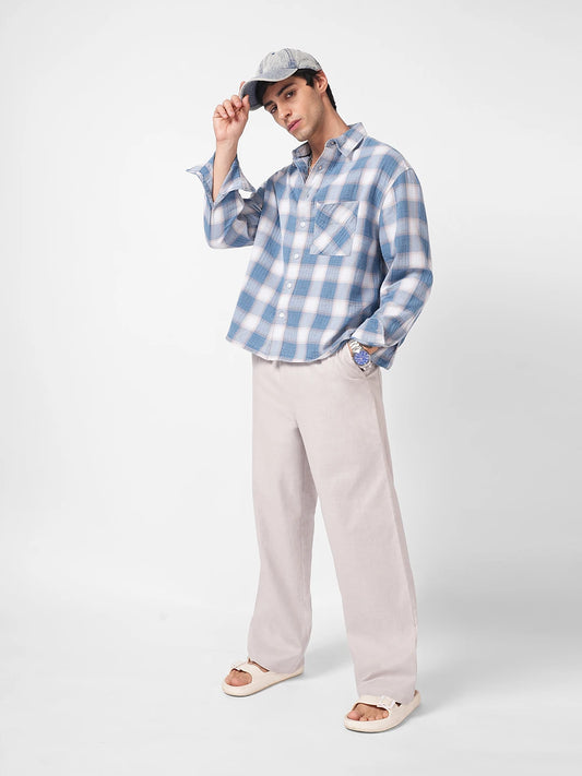 Tea Green Slub Weave Straight Fit Trousers