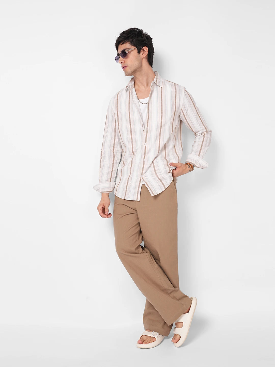 Elite Khaki Slub Weave Straight Fit Trousers