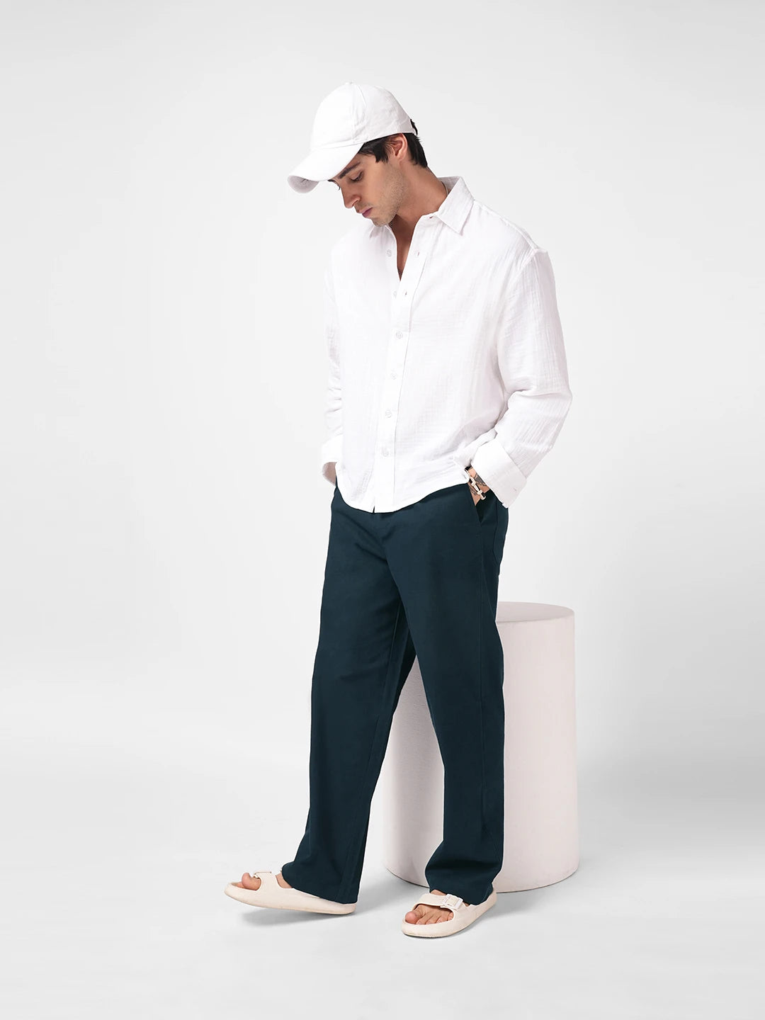 Navy Fine Weave Straight Fit Trousers